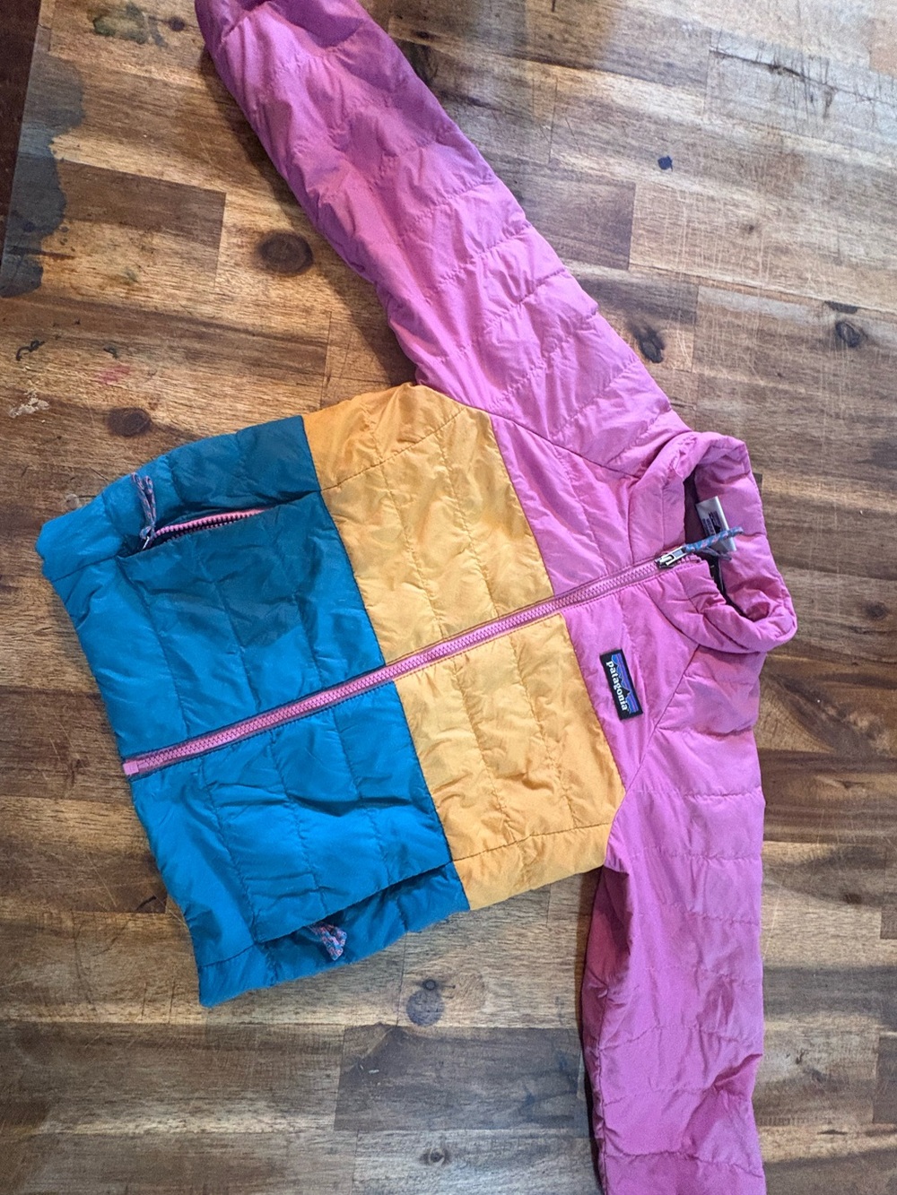 Patagonia Kids Colorblock Puffer Jacket - Pink, Yellow & Teal